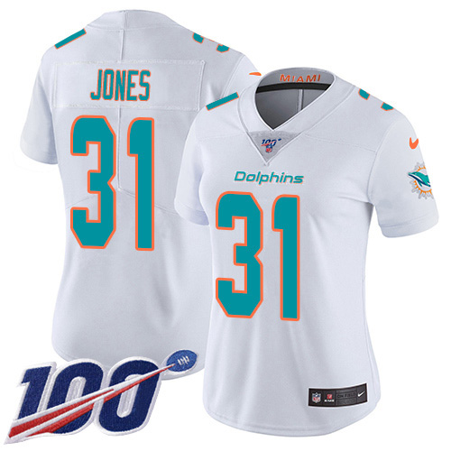 Nike Miami Dolphins #31 Byron Jones White Women Stitched NFL 100th Season Vapor Untouchable Limited Jersey